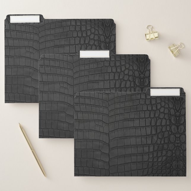 Black Crocodile Leather Print File Folder (Set)