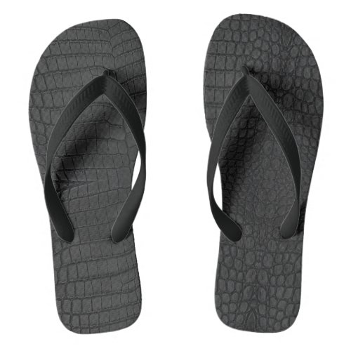 Black Crocodile Leather Print Flip Flops