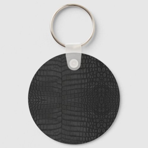 Black Crocodile Leather Print Keychain