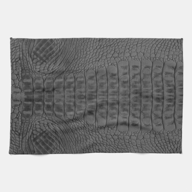  Black Crocodile Leather Print Kitchen Towel (Horizontal)
