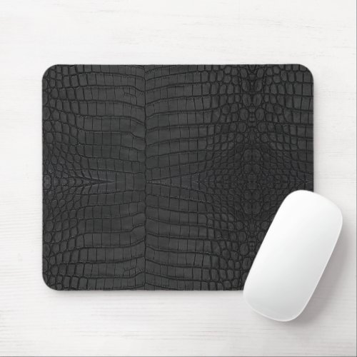 Black Crocodile Leather Print Mouse Pad