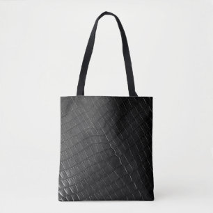 Black Crocodile leather print Tote Bag