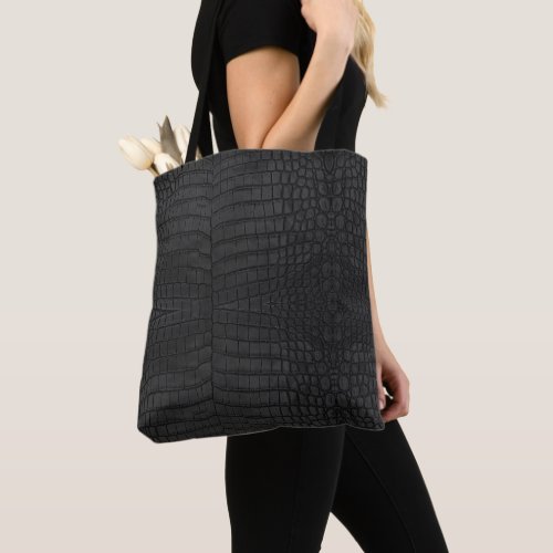 Black Crocodile Leather Print Tote Bag