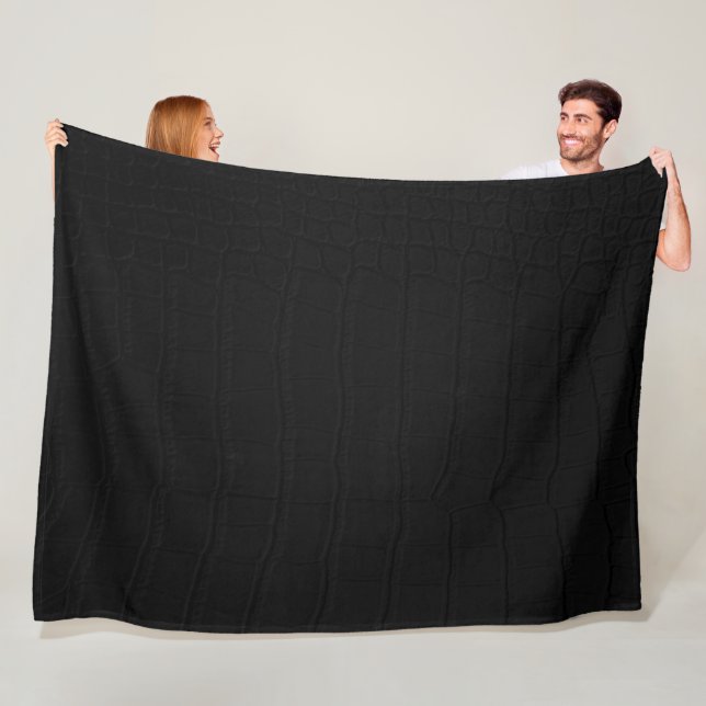 Black Crocodile Skin Print Fleece Blanket (In Situ)