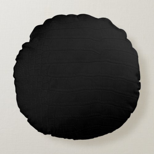 Black Crocodile Skin Print Round Pillow