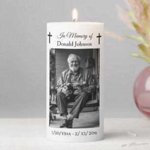 Black Cross and Poem Photo Memorial Pillar Candle