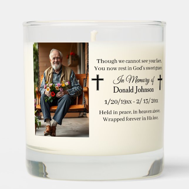 Black Cross and Poem Photo Memorial Scented Candle (Front)