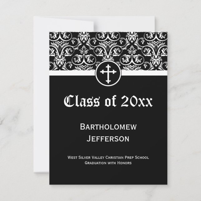 Black Cross Christian Graduation Announcement (Front)