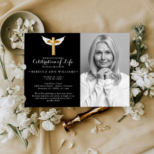 Black Cross Elegant Photo Celebration of life Invitation