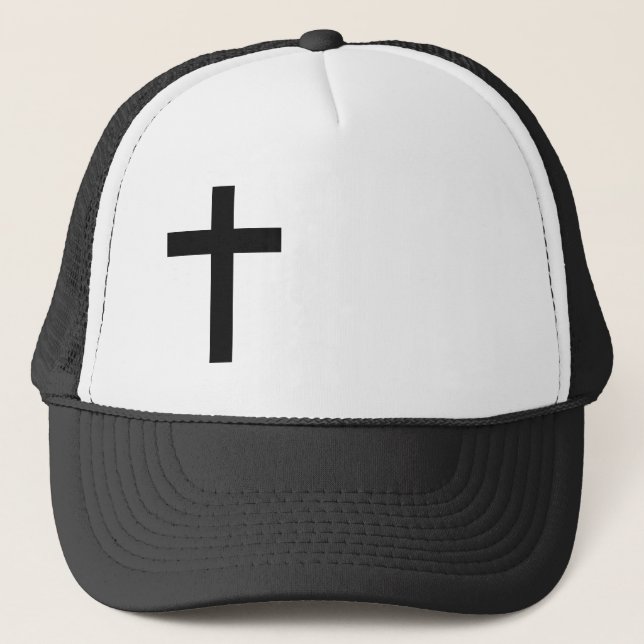 Black Cross Side of Hat Christian Trucker Hat (Front)