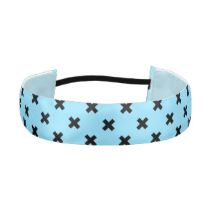 Black cross stitches on baby blue athletic headband