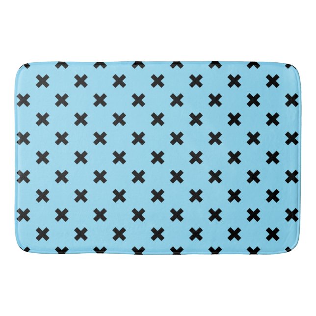 Black cross stitches on baby blue bath mat (Front)