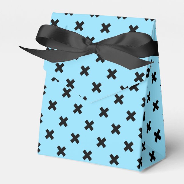 Black cross stitches on baby blue favor boxes (Front Side)