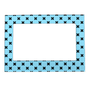 Black cross stitches on baby blue magnetic frame