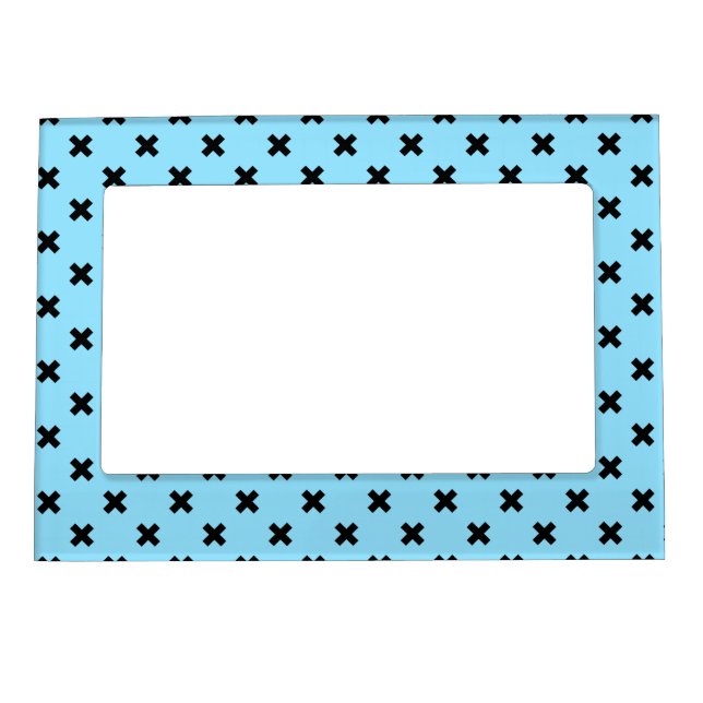 Black cross stitches on baby blue magnetic frame (Front)