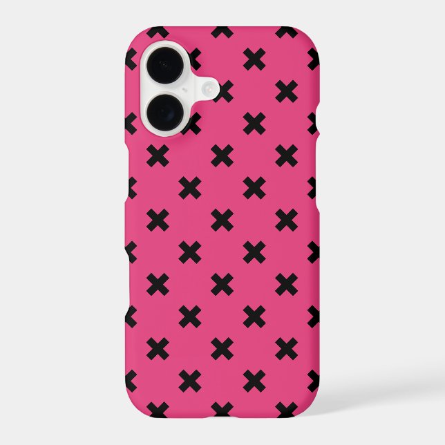 Black cross stitches on fuchsia Case-Mate iPhone case (Back)