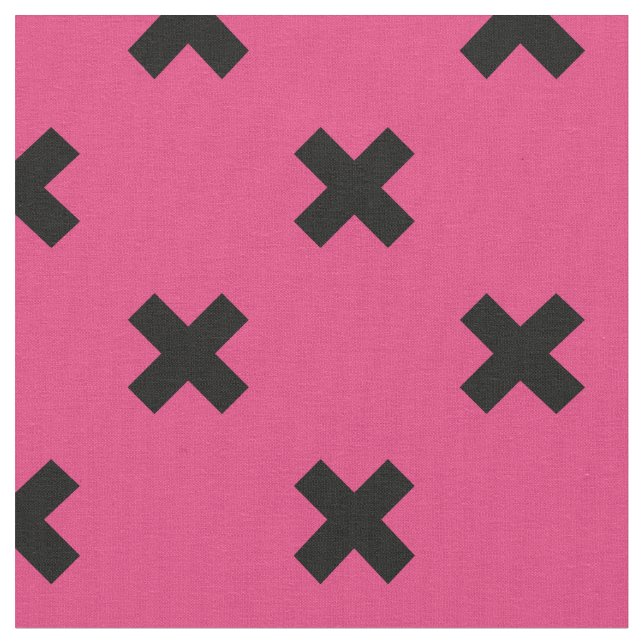 Black cross stitches on fuchsia fabric (Close Up)