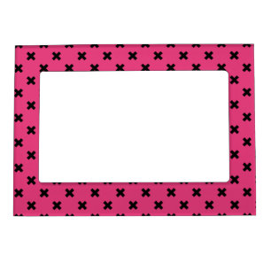 Black cross stitches on fuchsia magnetic frame