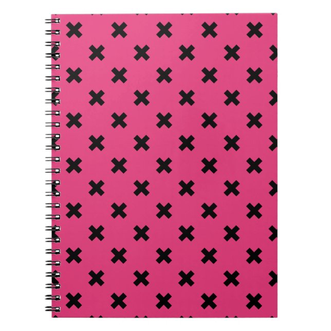 Black cross stitches on fuchsia notebook (Front)