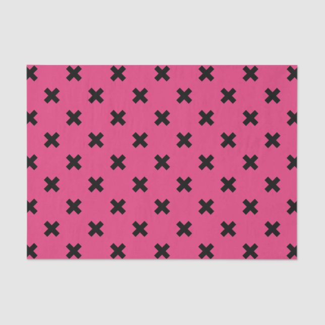 Black cross stitches on fuchsia tissue paper (Front)