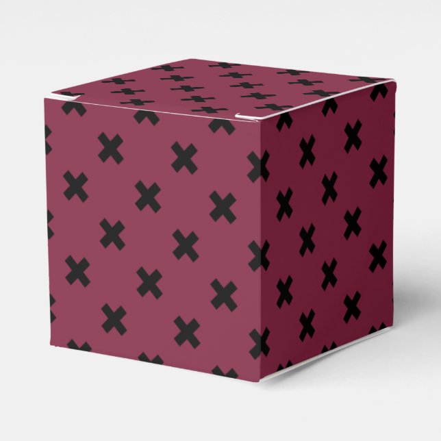 Black cross stitches on mulberry favor boxes (Front Side)