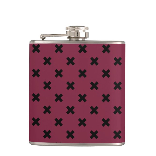 Black cross stitches on mulberry flask (Front)
