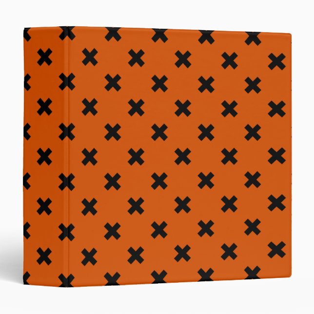 Black cross stitches on orange 3 ring binder (Front/Spine)