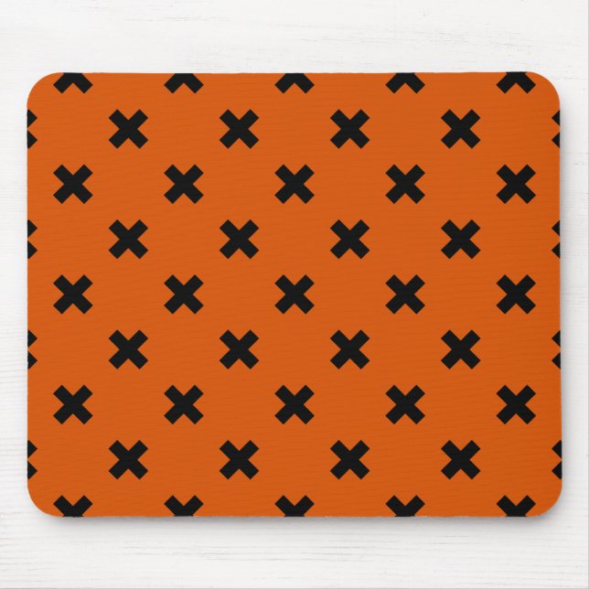 Black cross stitches on orange mouse pad (Front)