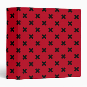 Black cross stitches on red 3 ring binder