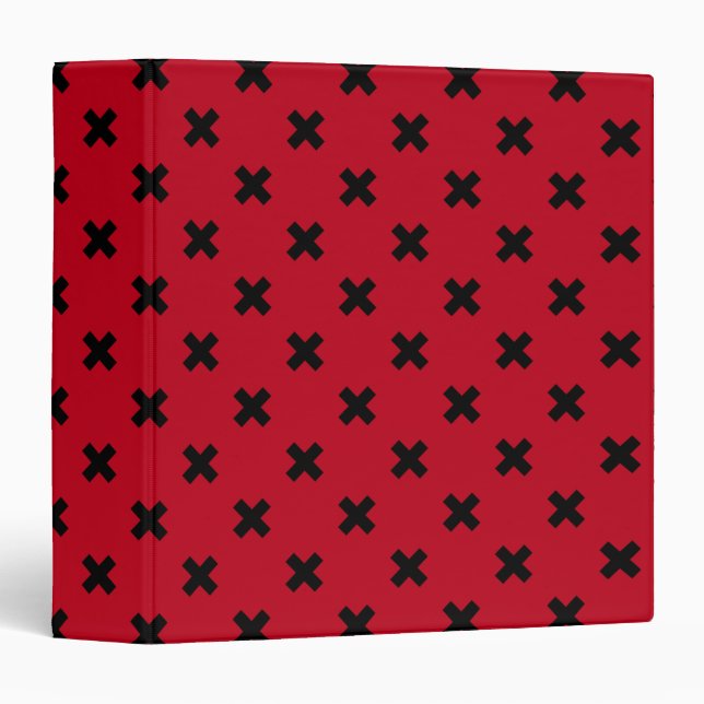Black cross stitches on red 3 ring binder (Front/Spine)
