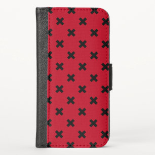 Black cross stitches on red iPhone x wallet case