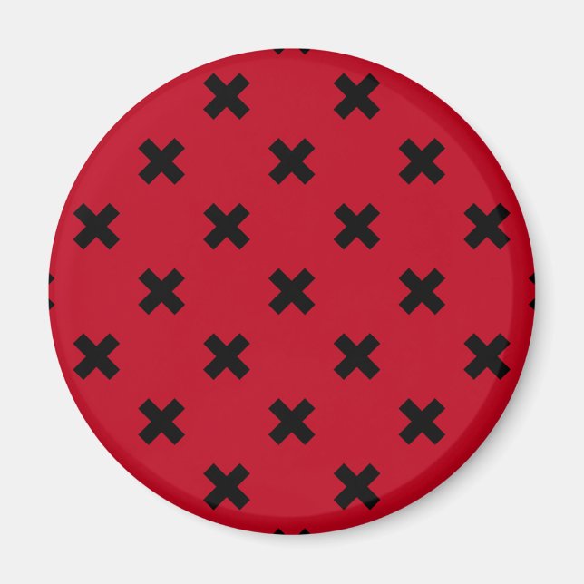 Black cross stitches on red magnet (Front)