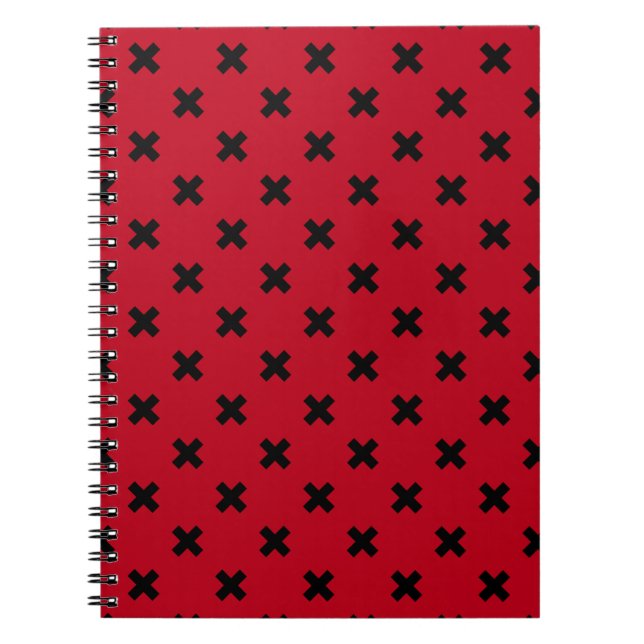 Black cross stitches on red notebook (Front)