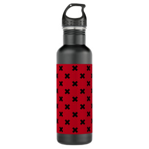Black cross stitches on red stainless steel water bottle