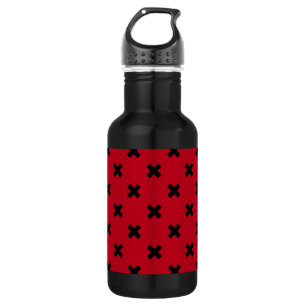 Black cross stitches on red stainless steel water bottle