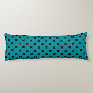 Black cross stitches on teal body pillow
