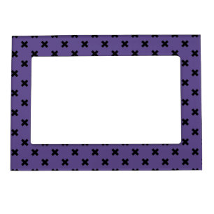 Black cross stitches on ultra violet magnetic frame