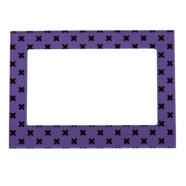 Black cross stitches on ultra violet magnetic frame (Front)