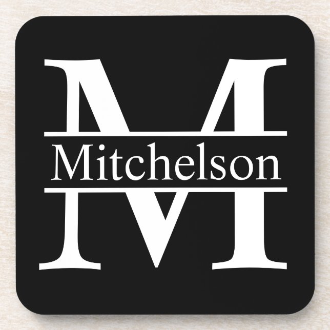 Black Crossbar Monogrammed Beverage Coaster (Front)