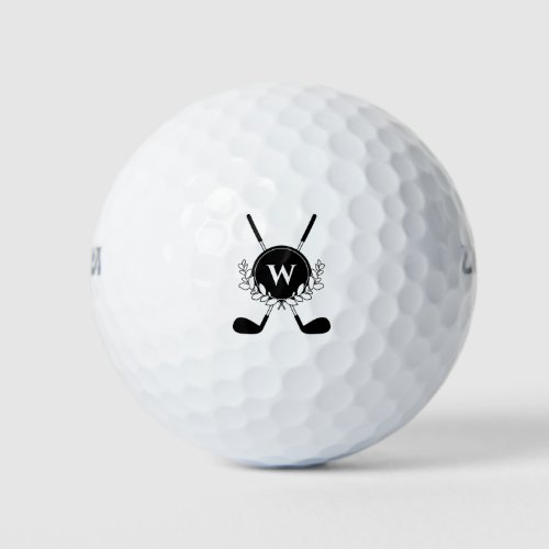 Black Crossed Golf Clubs Wreath Monogram Golf Balls