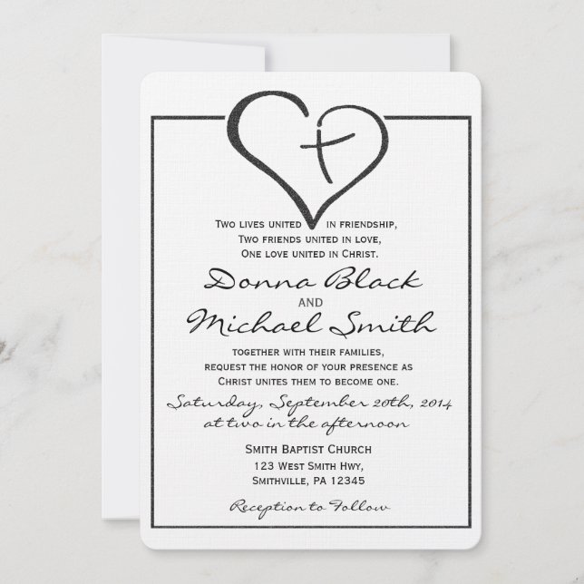 Black Crossed Heart Wedding Invitation (Front)
