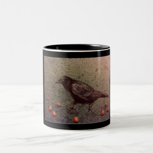 Black Crow and Berries Two_Tone Coffee Mug