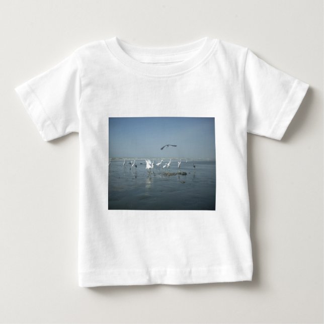 Black Crow and White Cranes: A Contrast in Nature Baby T-Shirt (Front)