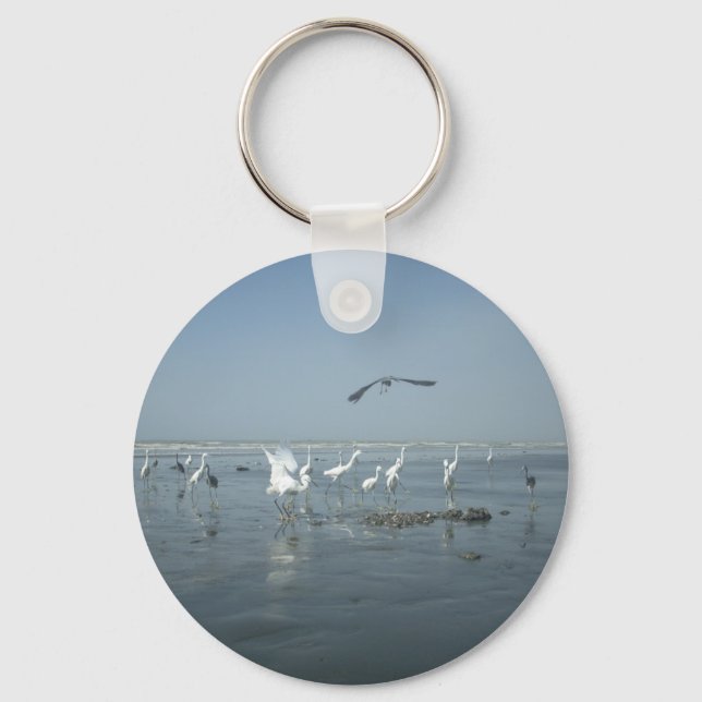 Black Crow and White Cranes: A Contrast in Nature Keychain (Front)