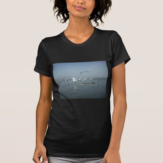 Black Crow and White Cranes: A Contrast in Nature T-Shirt (Front)