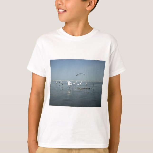 Black Crow and White Cranes: A Contrast in Nature T-Shirt (Front)