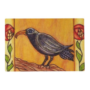 Black Crow Art Deco Roses Folk Art Placemat