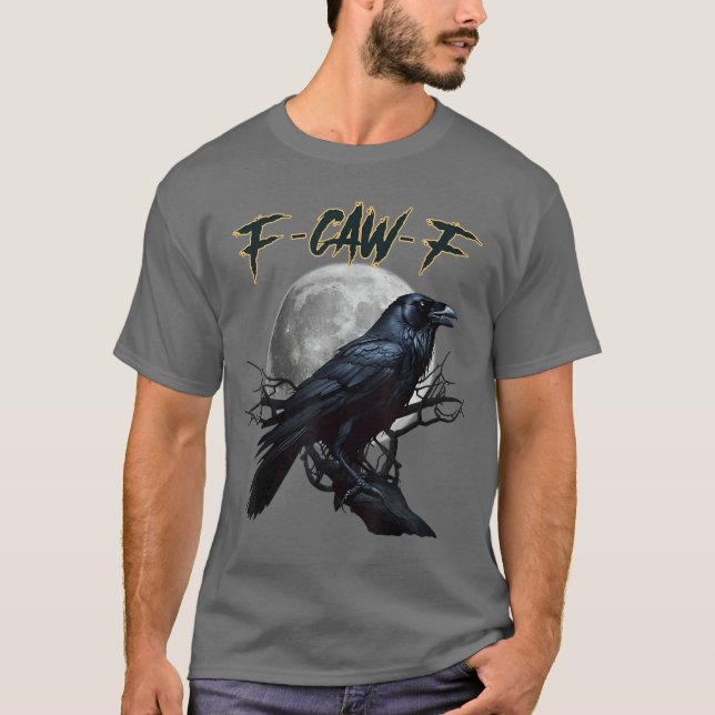 Black Crow awF Funny Black Bird Cawing Grunge Moon T-Shirt (Front)