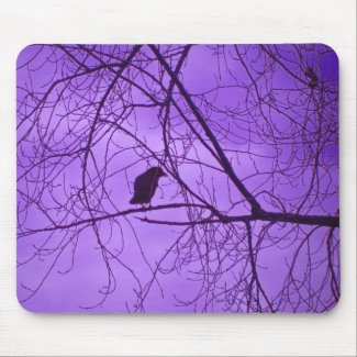 Black Crow Barren Tree Branches Purple Sky Mouse Pad