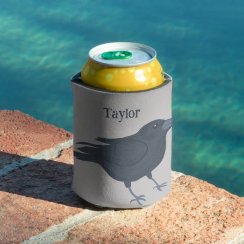 Black Crow Bird Illustration Personalized Can Cooler